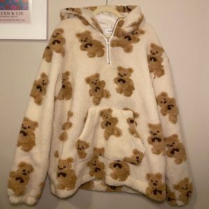 Cute Hooded Teddy Bear Teddy Coat With Half-Zipper